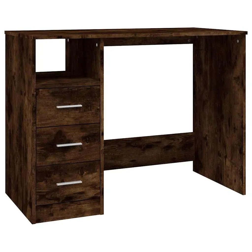 Office Desk Brown Engineered Wood 3 Drawers Open Compartment