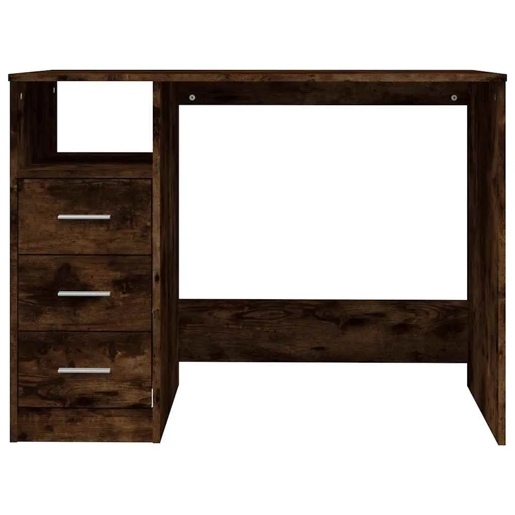 Office Desk Brown Engineered Wood 3 Drawers Open Compartment