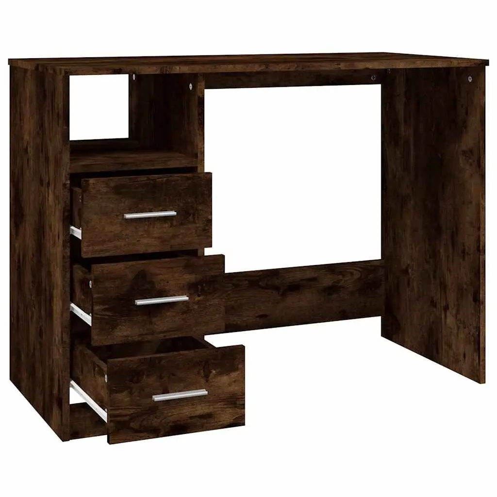 Office Desk Brown Engineered Wood 3 Drawers Open Compartment