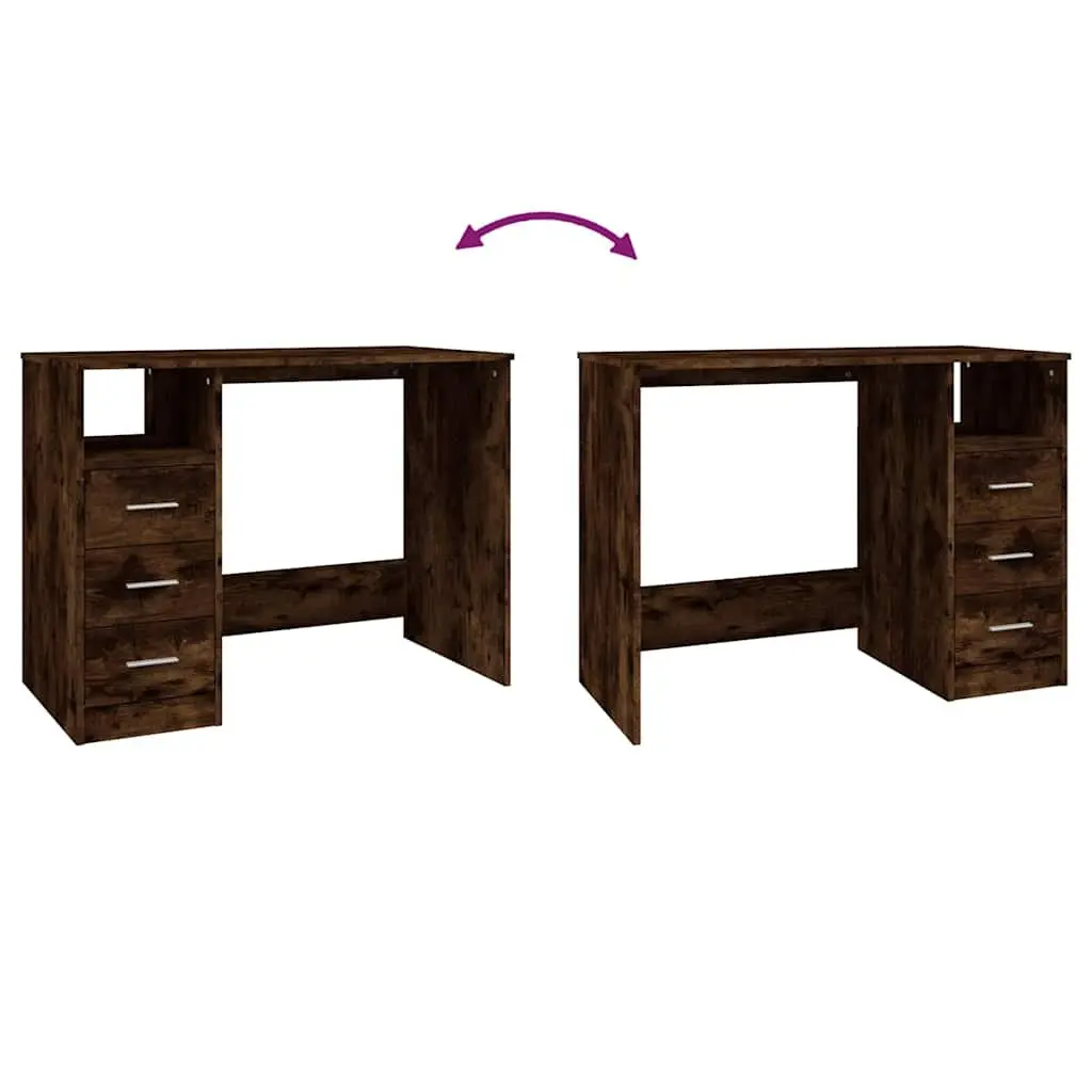 Office Desk Brown Engineered Wood 3 Drawers Open Compartment