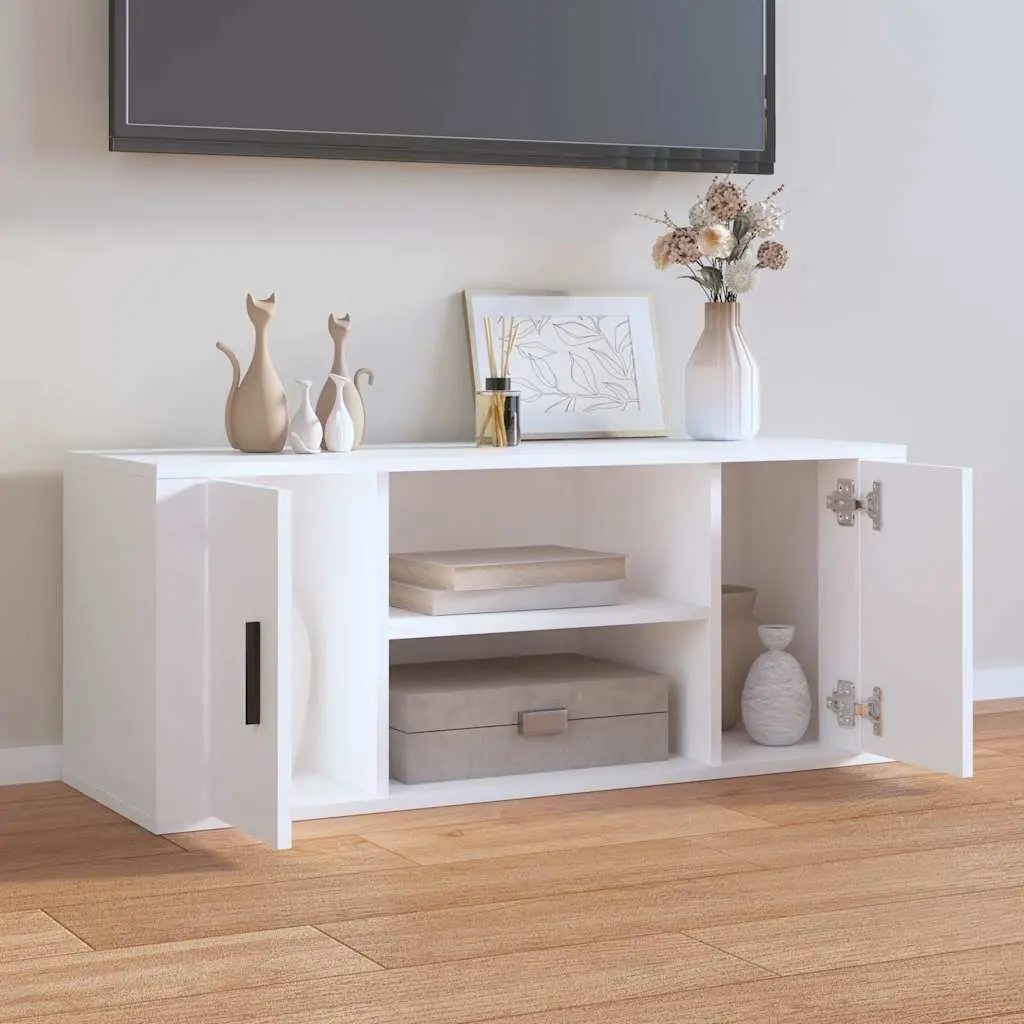 TV Cabinet White 100x35x40 cm Storage Unit with Compartments and Doors