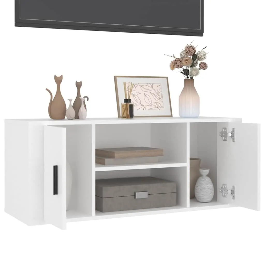 TV Cabinet White 100x35x40 cm Storage Unit with Compartments and Doors