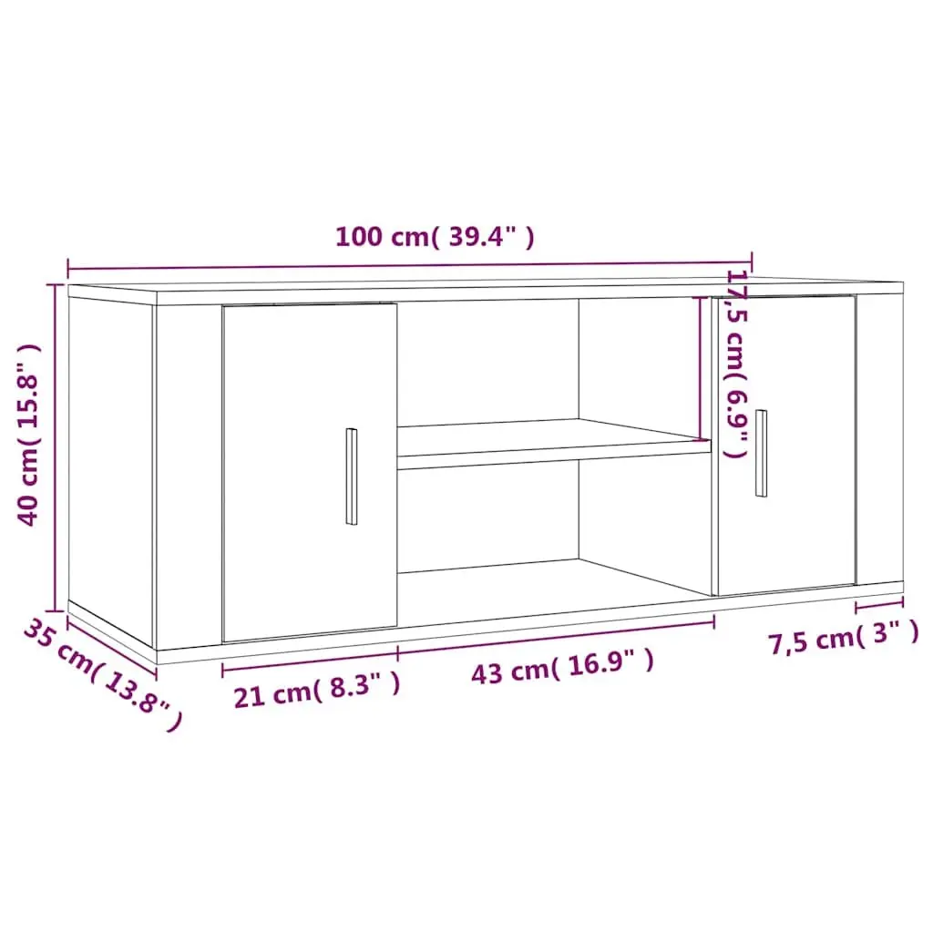 TV Cabinet White 100x35x40 cm Storage Unit with Compartments and Doors