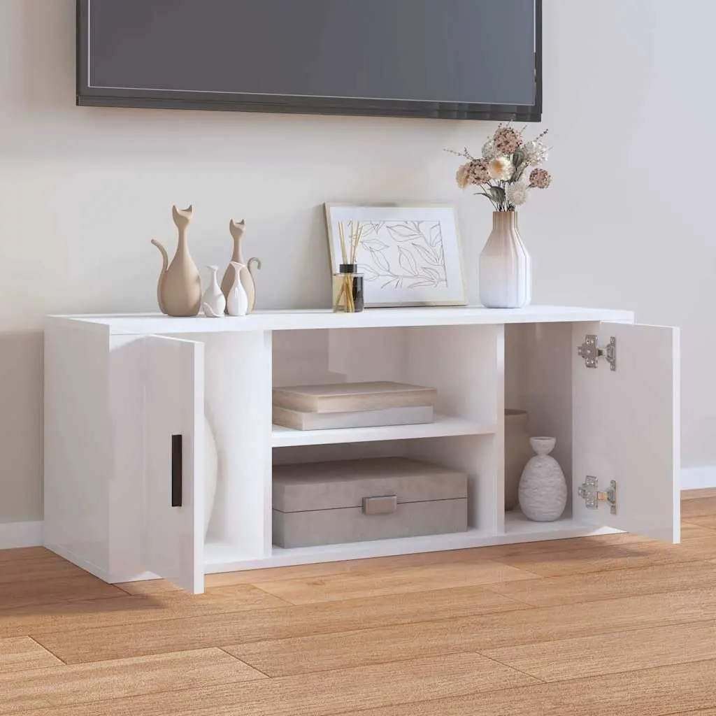 White High Gloss Engineered Wood Media Unit