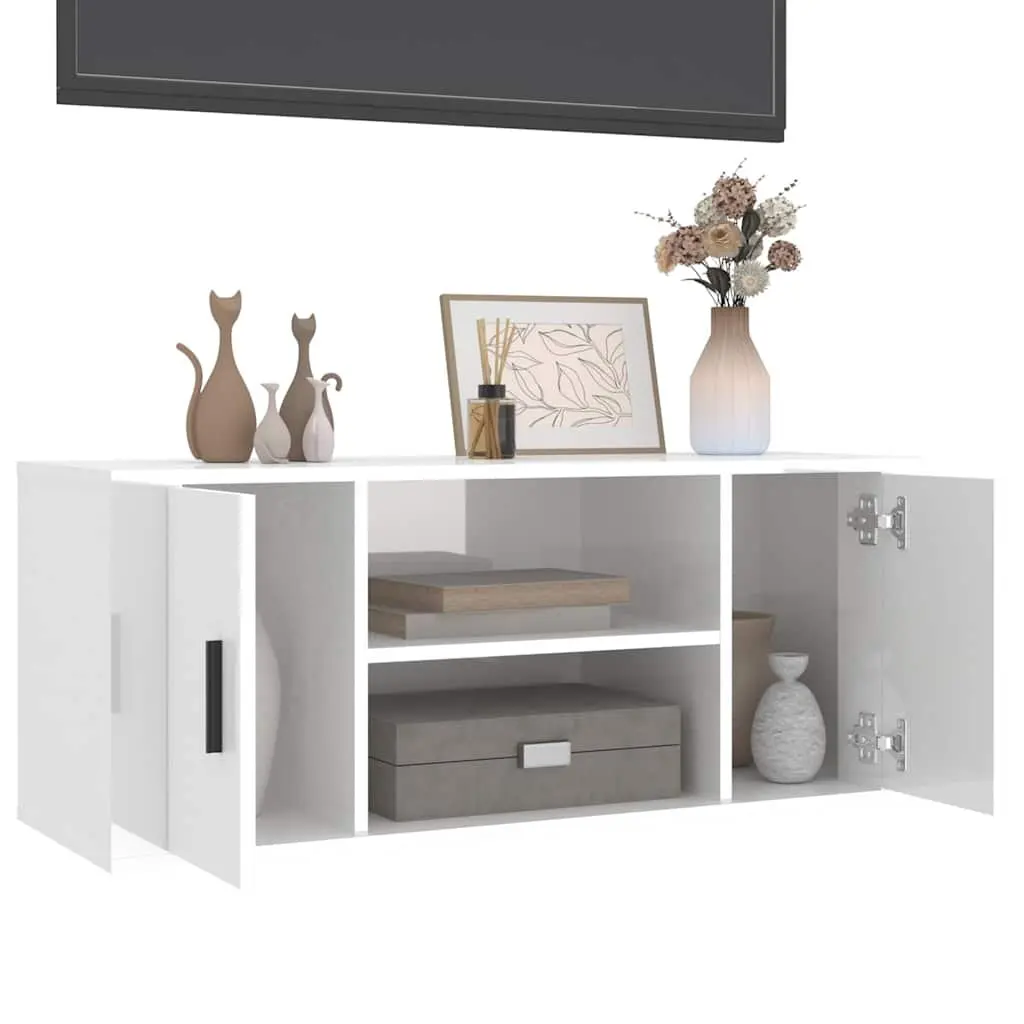 White High Gloss Engineered Wood Media Unit