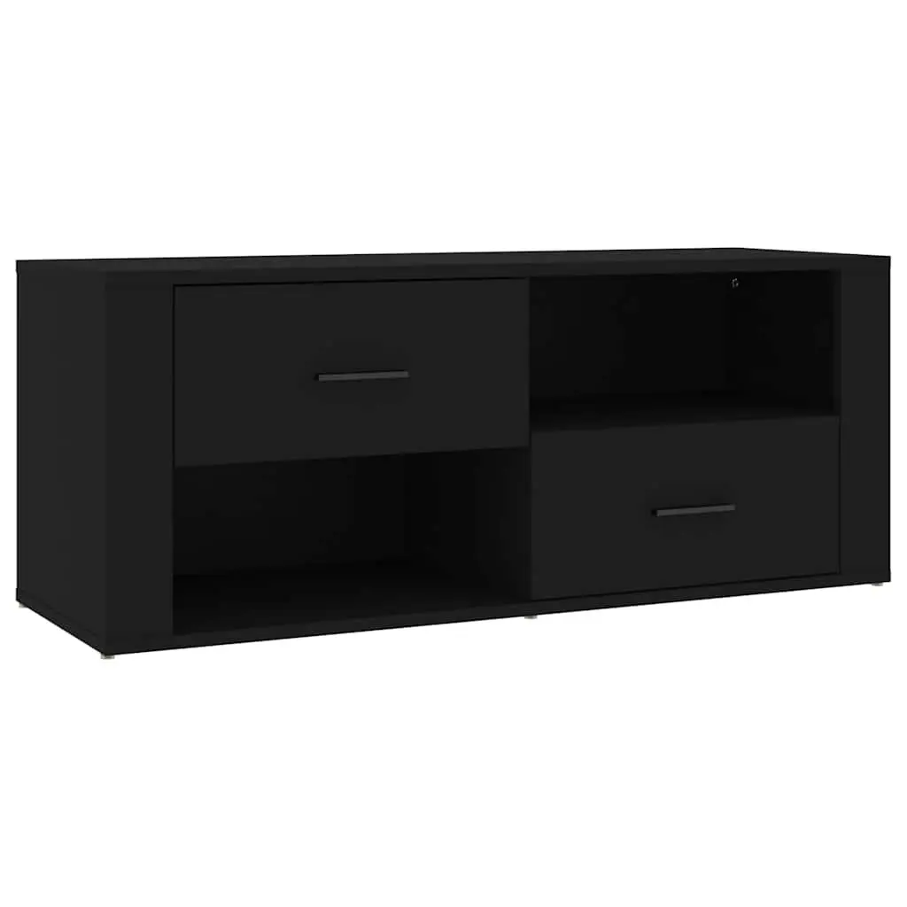Black TV Stand Engineered Wood Media Storage Unit with Drawers and Compartments 100x35x40cm