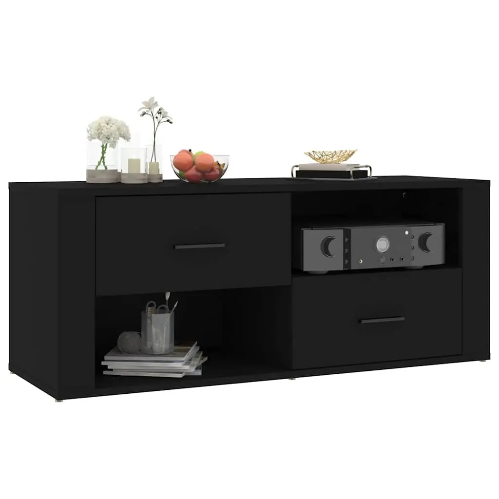 Black TV Stand Engineered Wood Media Storage Unit with Drawers and Compartments 100x35x40cm