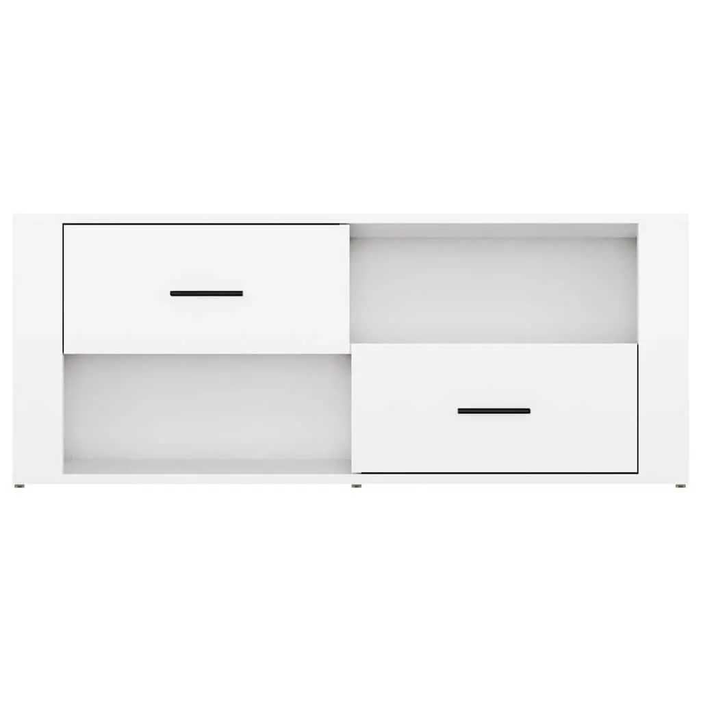 TV Cabinet White High Gloss Engineered Wood Media Storage Unit with Drawers