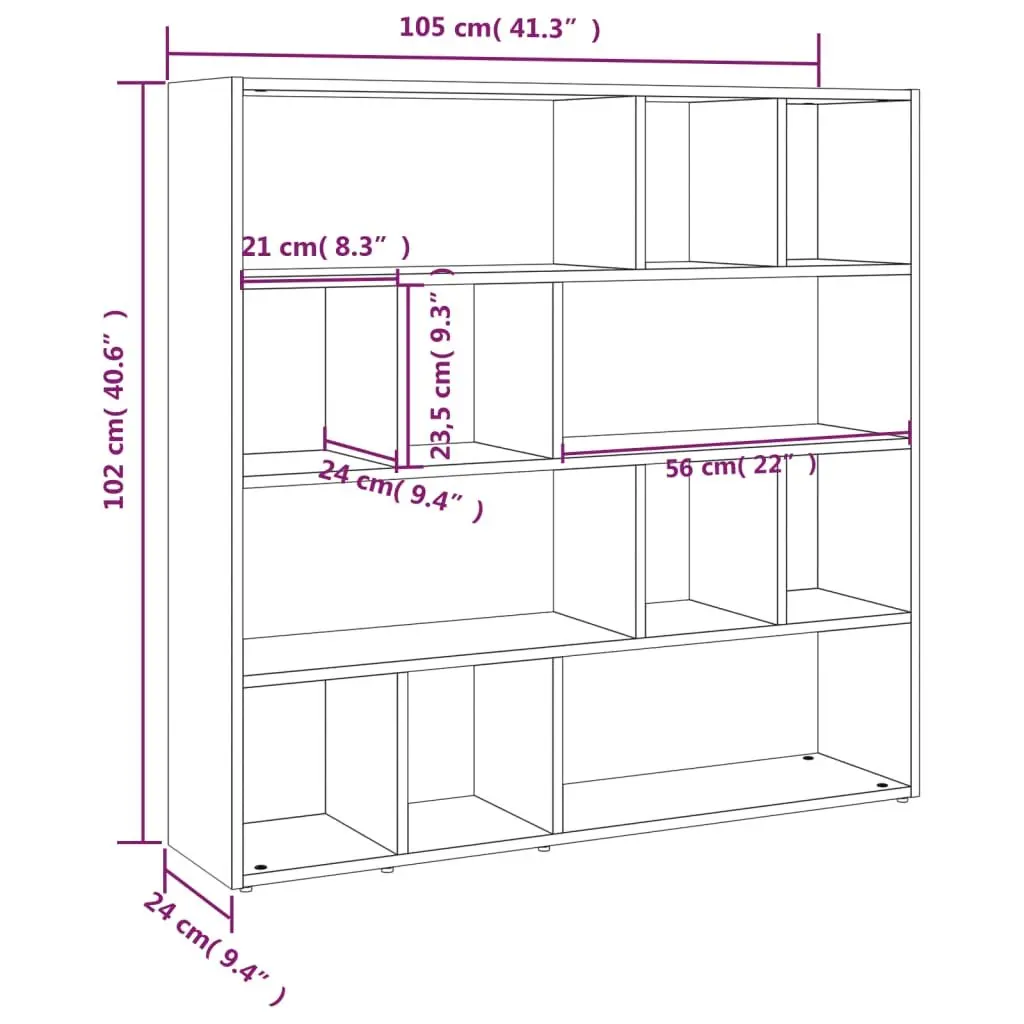 Book Cabinet White Room Divider Storage Bookshelf 105L x 24W x 102H cm