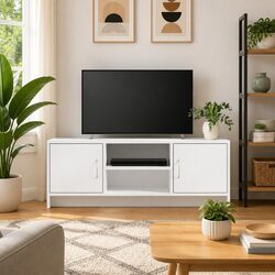 Compact White TV Cabinet with Excellent Storage