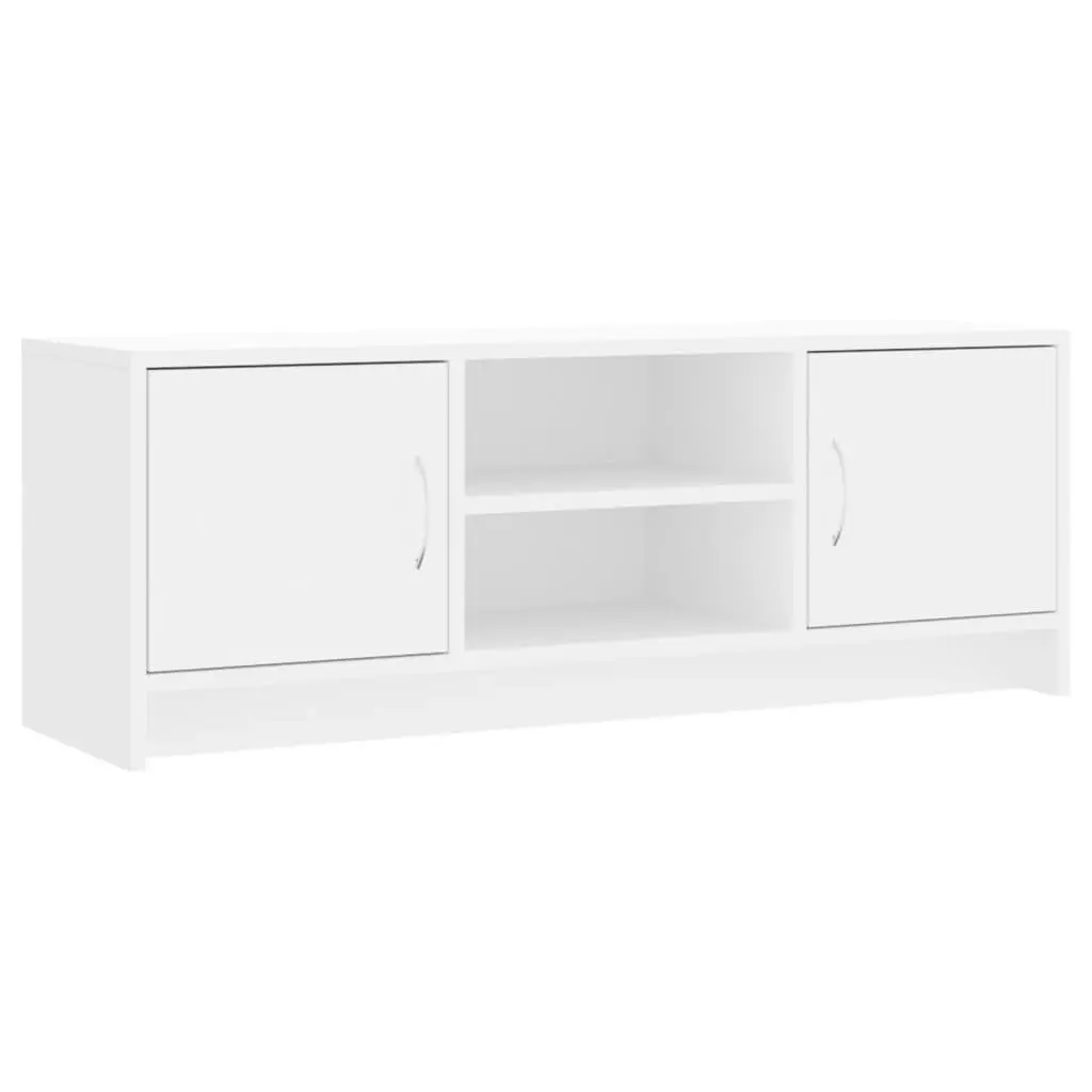 Media Stand Storage Unit White 102x30x37.5cm with Doors Organized Compartments for Entertainment Items