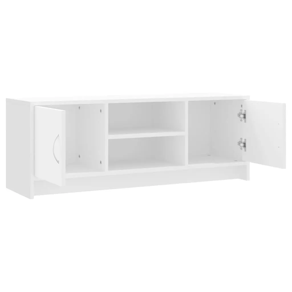 Media Stand Storage Unit White 102x30x37.5cm with Doors Organized Compartments for Entertainment Items