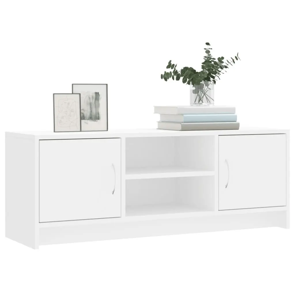 Media Stand Storage Unit White 102x30x37.5cm with Doors Organized Compartments for Entertainment Items