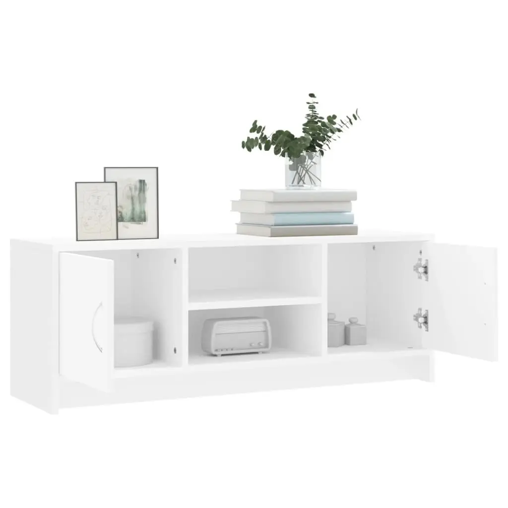 Media Stand Storage Unit White 102x30x37.5cm with Doors Organized Compartments for Entertainment Items