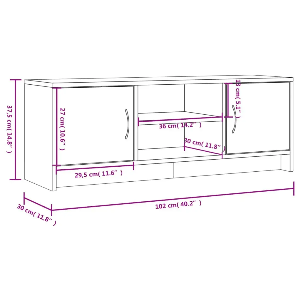 Media Stand Storage Unit White 102x30x37.5cm with Doors Organized Compartments for Entertainment Items