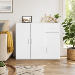 White Sideboard 91x29.5x75 cm with Ample Storage