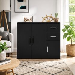 Compact Black Sideboard Cabinet with Storage 91x29.5x75cm