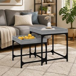 Compact Set of 2 Industrial Grey Side Tables