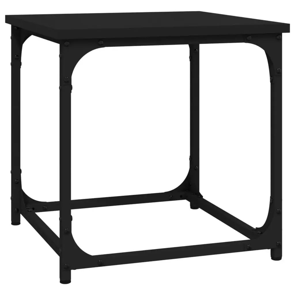 Side Table Black 40x40x40cm Steel Frame Adjustable Legs