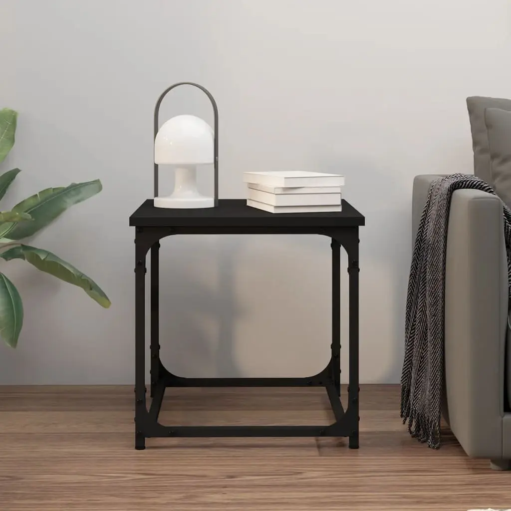Side Table Black 40x40x40cm Steel Frame Adjustable Legs