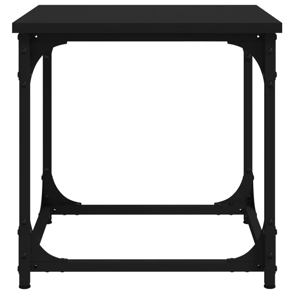 Side Table Black 40x40x40cm Steel Frame Adjustable Legs
