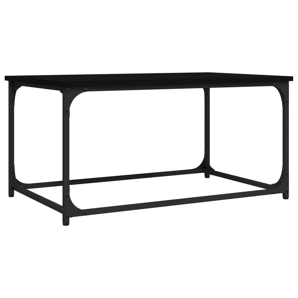 Coffee Table Black Engineered Wood Iron Frame Living Room Accent Furniture 80L x 50W x 40H cm