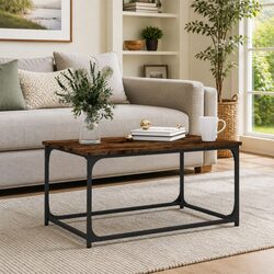 Coffee Table Brown Engineered Wood Iron Frame Living Room Accent Furniture