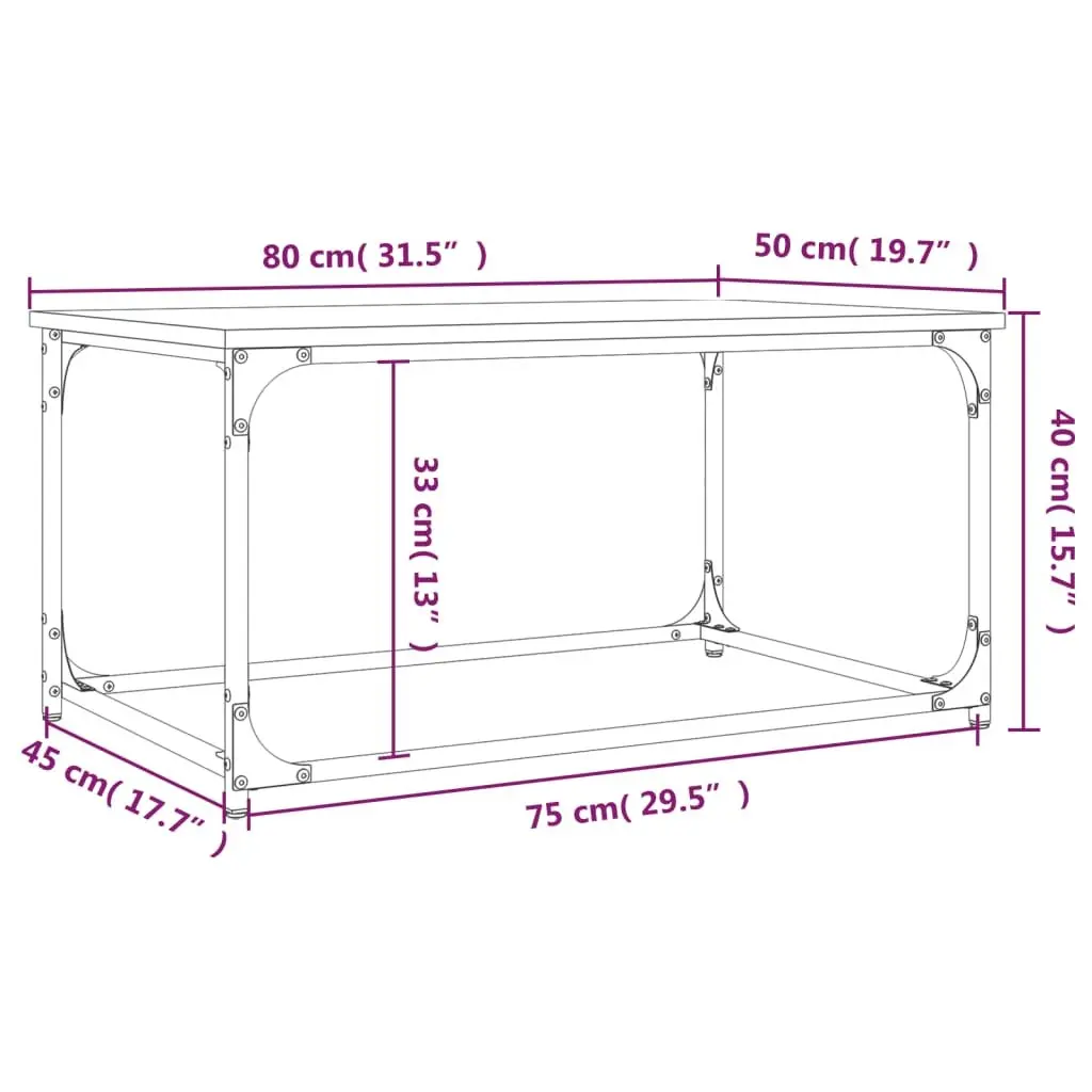 Coffee Table Grey Sonoma 80x50x40 cm Engineered Wood Top Iron Frame