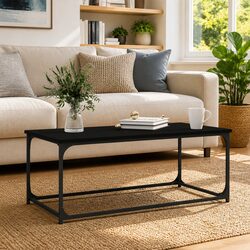 Coffee Table Black Living Room Accent Furniture Engineered Wood Iron Frame