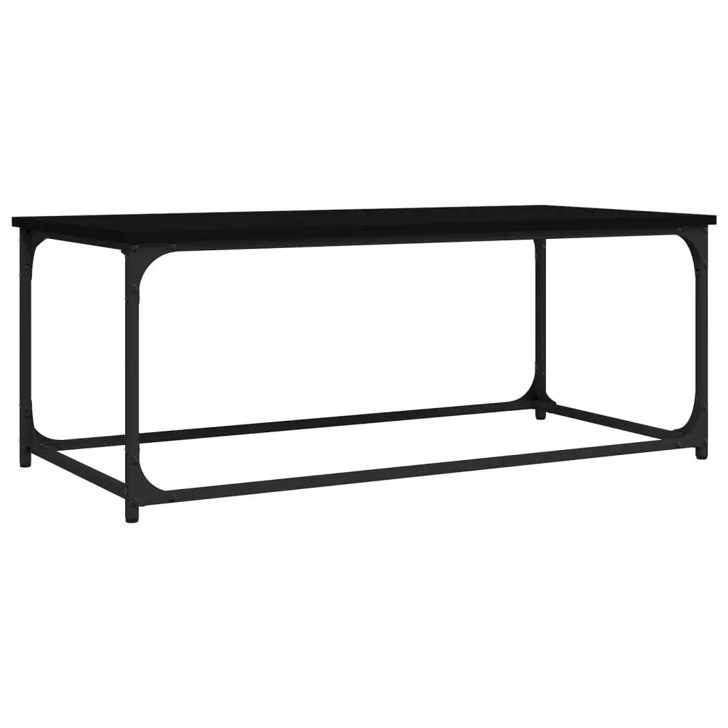 Coffee Table Black Engineered Wood Iron Frame Compact Accent Furniture