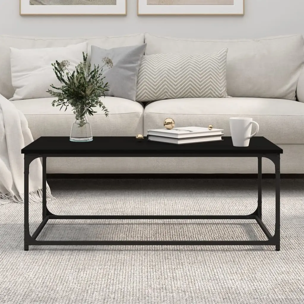 Coffee Table Black Engineered Wood Iron Frame Compact Accent Furniture