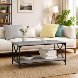 Simple Grey Coffee Table with Open Shelf Design