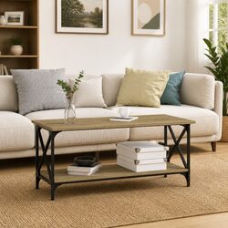 Compact Black Coffee Table with Sturdy Iron Frame