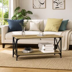 Brown Coffee Table with Open Shelf — Compact and Durable