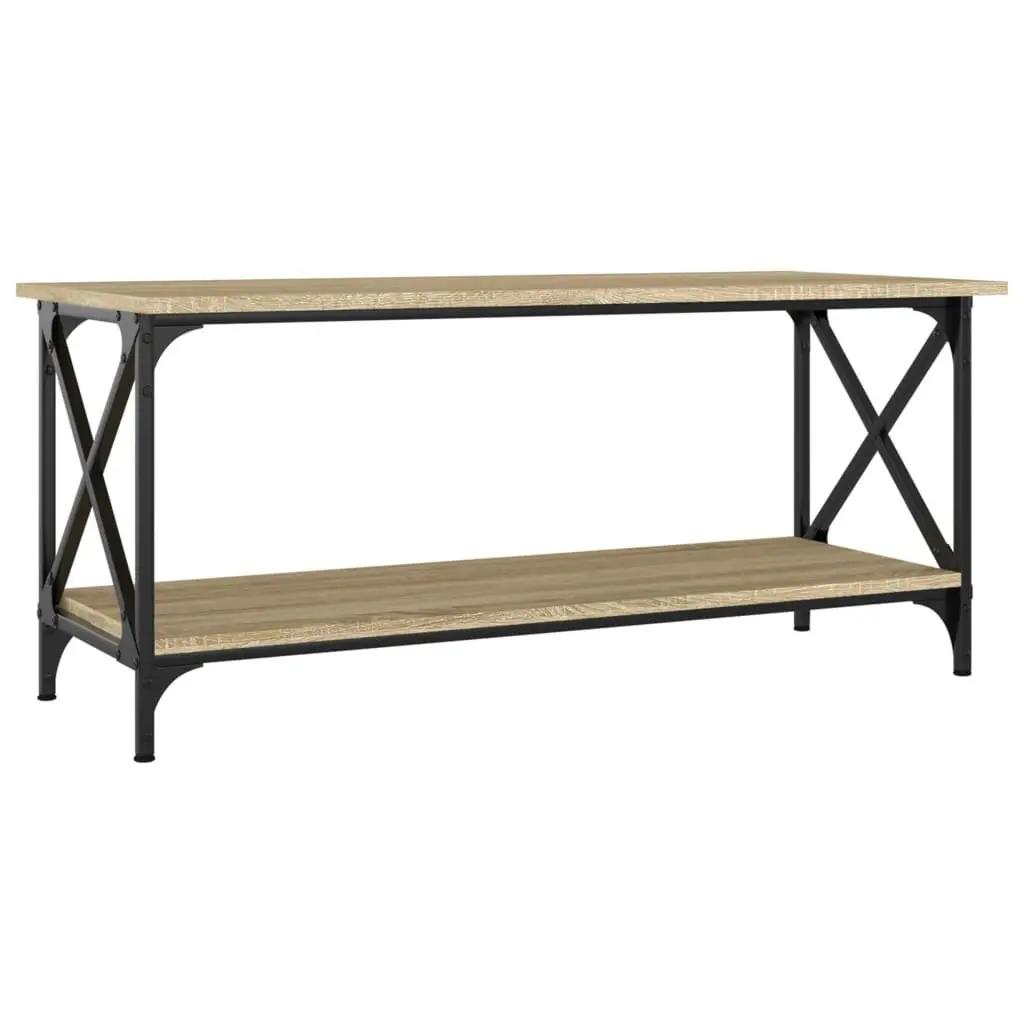 Coffee Table Brown Engineered Wood Iron Frame Open Shelf