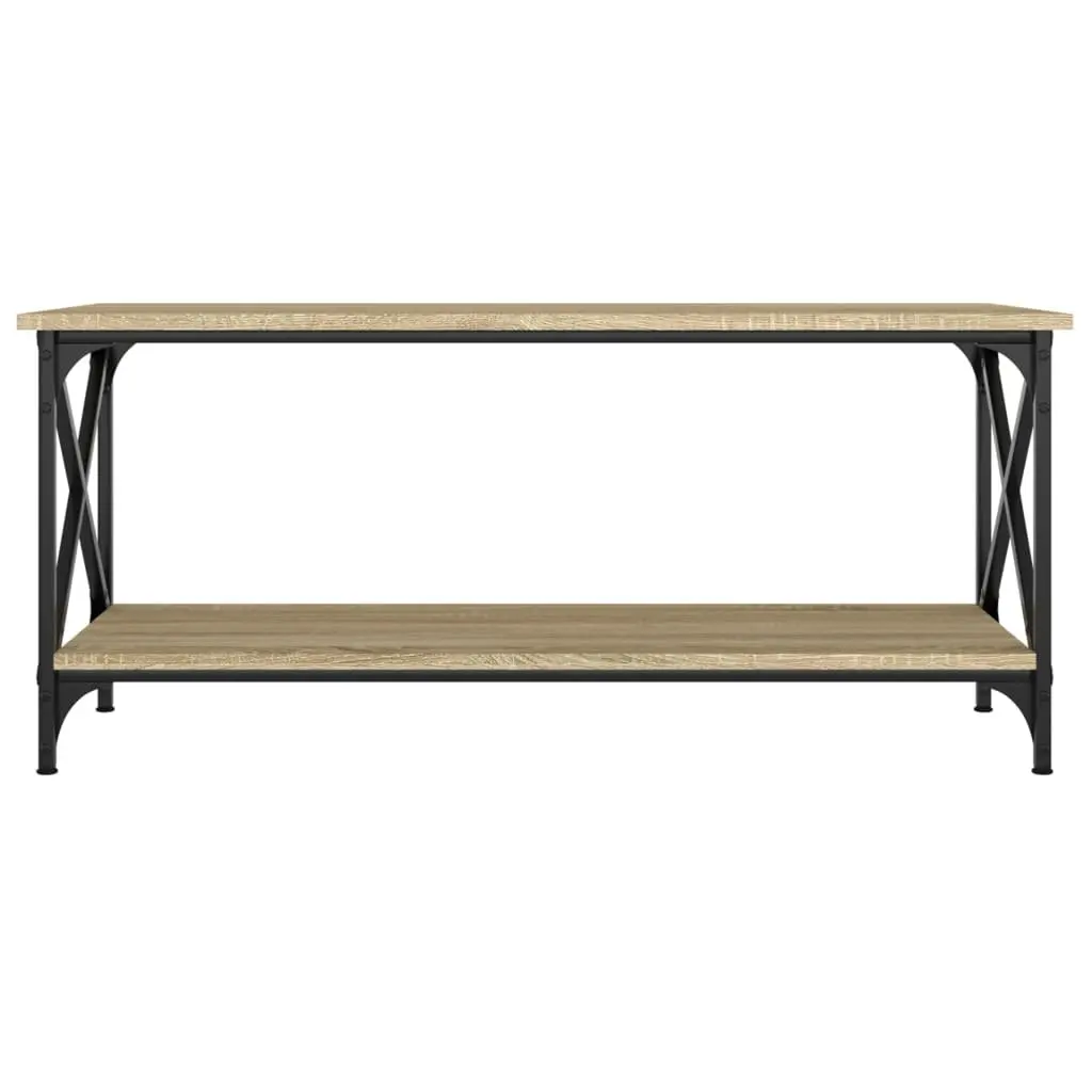 Coffee Table Brown Engineered Wood Iron Frame Open Shelf