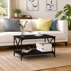 Compact Black Coffee Table with Open Shelf Storage