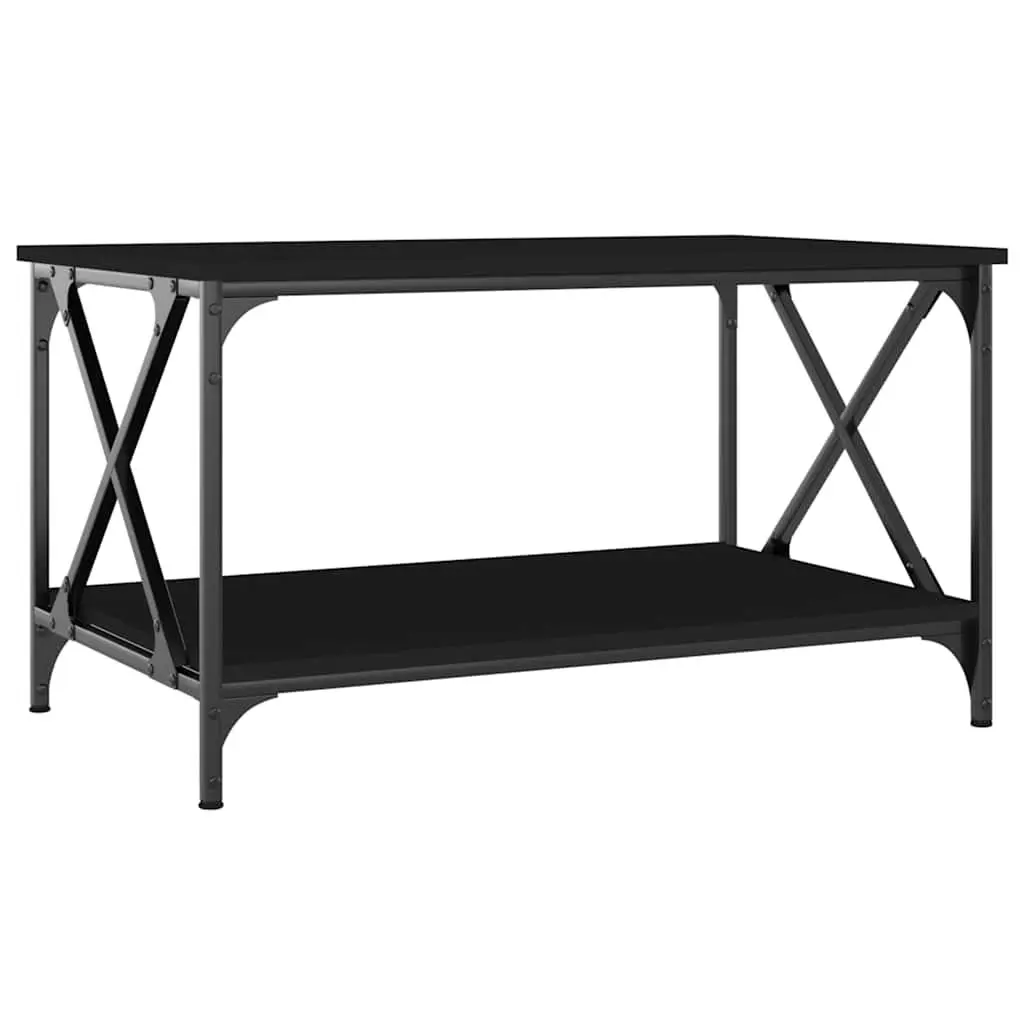 Coffee Table Black 80x50x45 cm Open Shelf Storage Engineered Wood Iron Frame