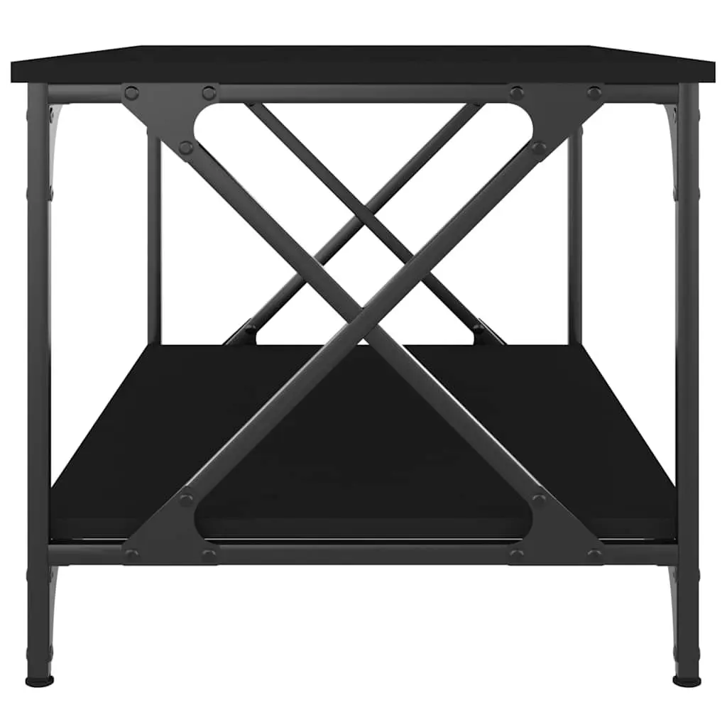 Coffee Table Black 80x50x45 cm Open Shelf Storage Engineered Wood Iron Frame