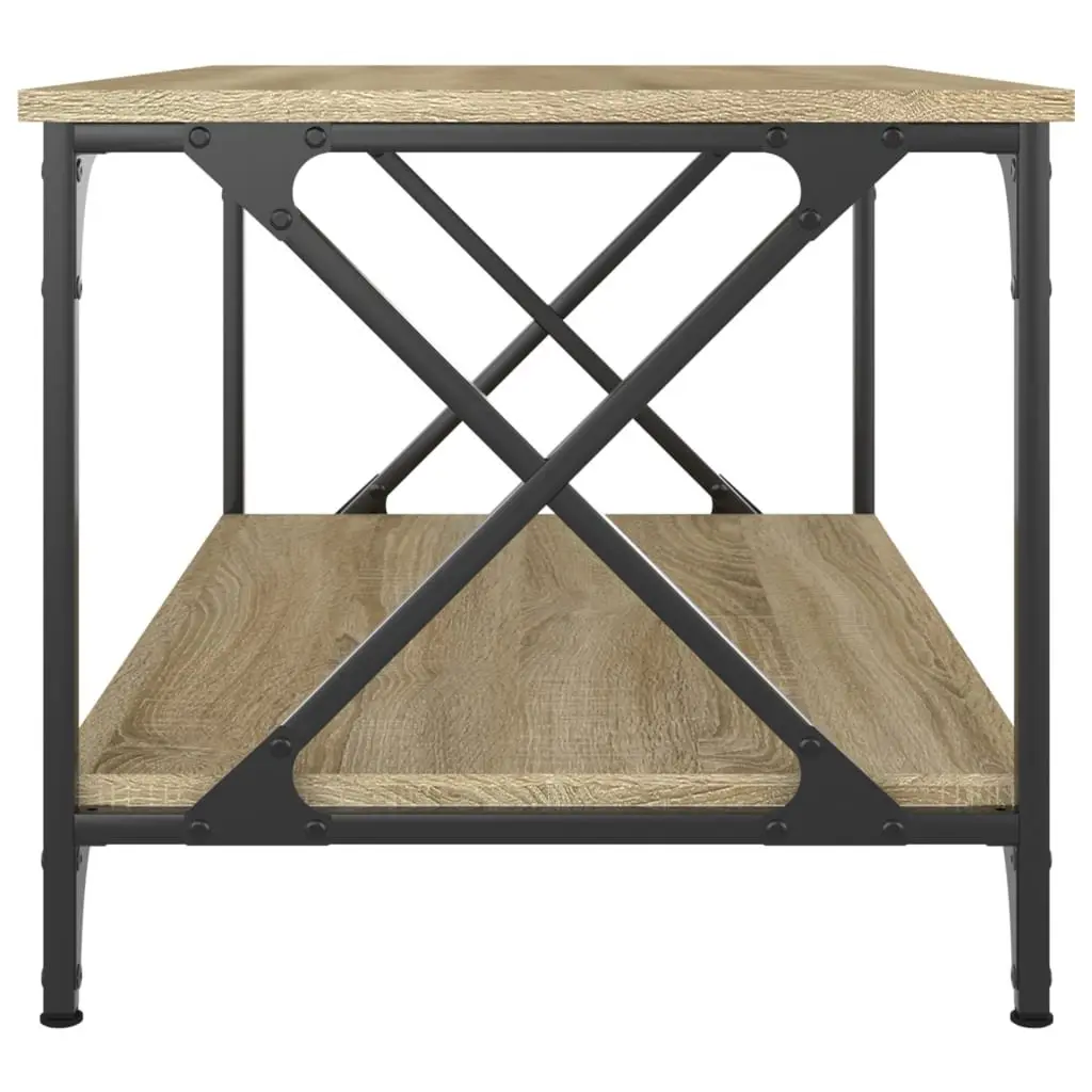 Coffee Table Brown Open Shelf Engineered Wood Iron Frame 80Lx50Wx45H cm Living Room Accent