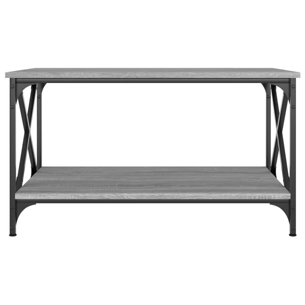 Grey Coffee Table with Open Shelf 80x50x45 cm Engineered Wood and Iron for Living Room
