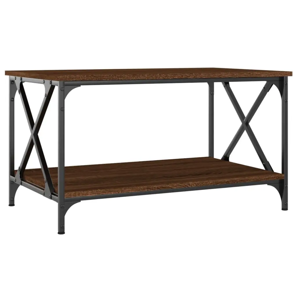 Coffee Table Brown Oak 80x50x45 cm Open Shelf Storage