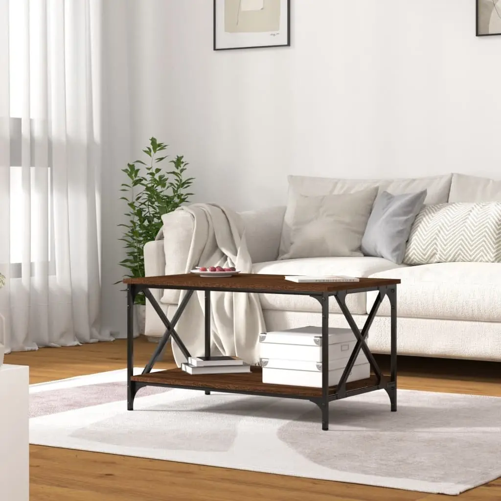 Coffee Table Brown Oak 80x50x45 cm Open Shelf Storage