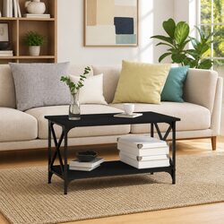 Compact and Sturdy Black Coffee Table with Shelf