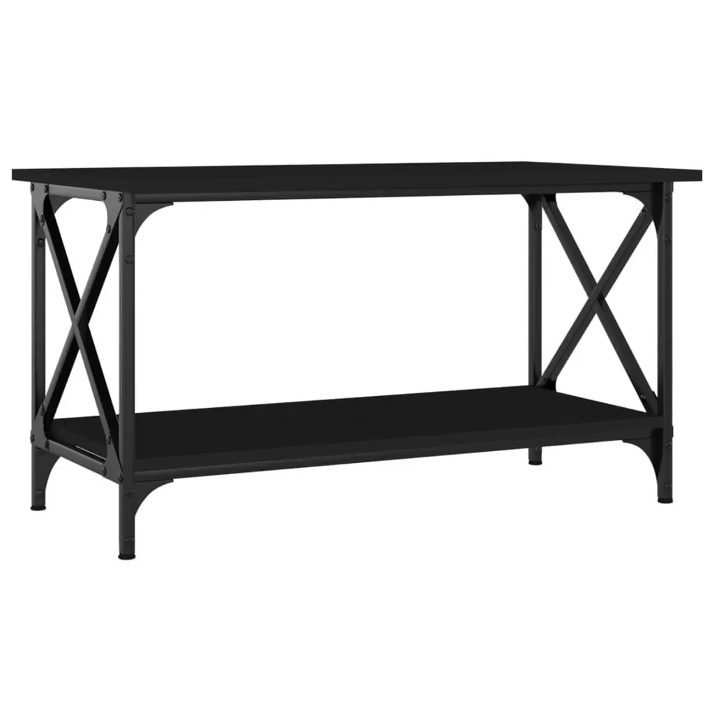 Coffee Table Black 80x45x45cm Engineered Wood Iron Frame Open Shelf Living Room Furniture