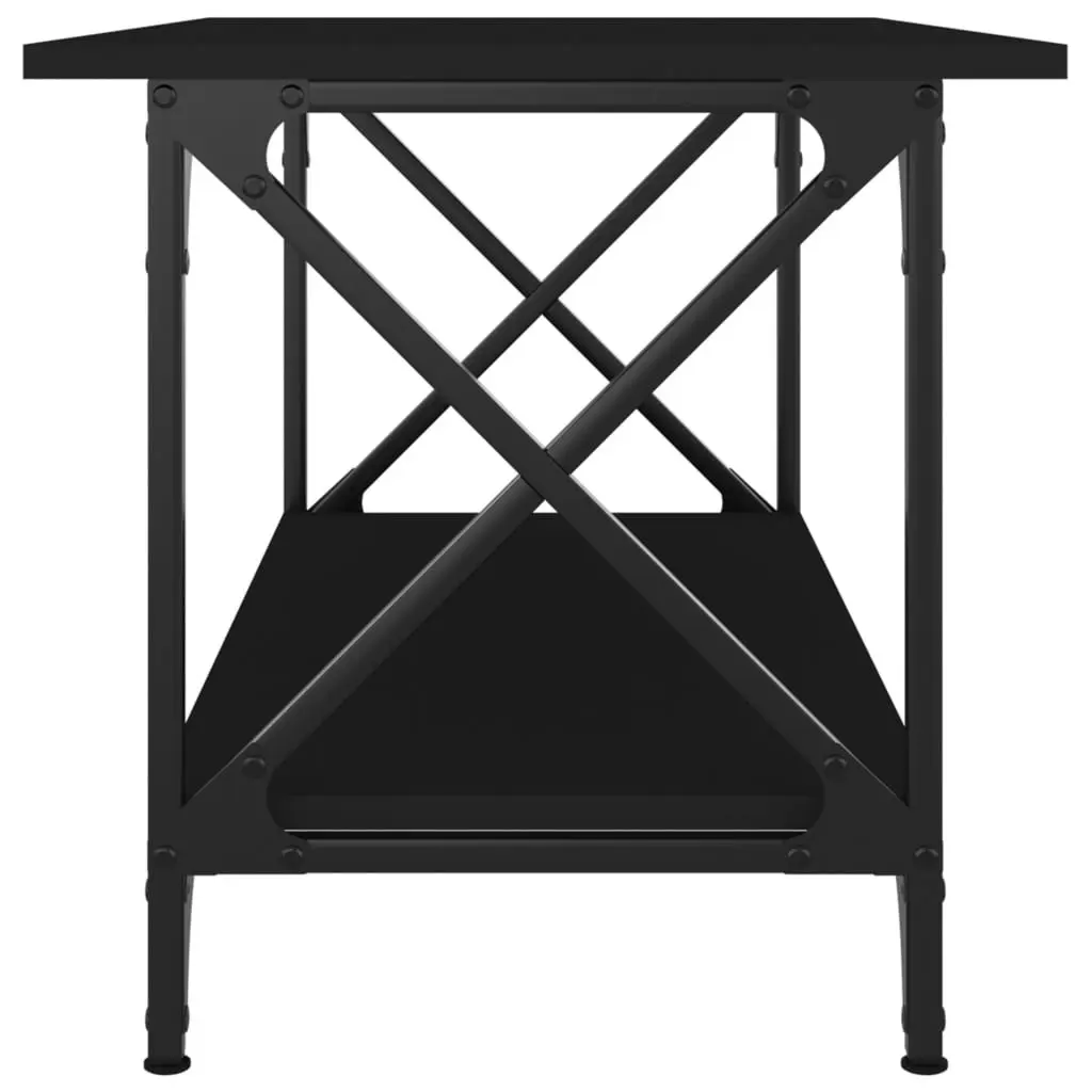 Coffee Table Black 80x45x45cm Engineered Wood Iron Frame Open Shelf Living Room Furniture