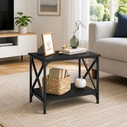 Side Table Black Coffee Table Open Shelf Storage Accent Furniture Living Room