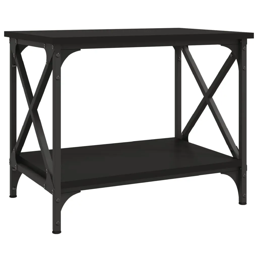 Side Table Black Engineered Wood Open Shelf Adjustable Legs Living Room Furniture