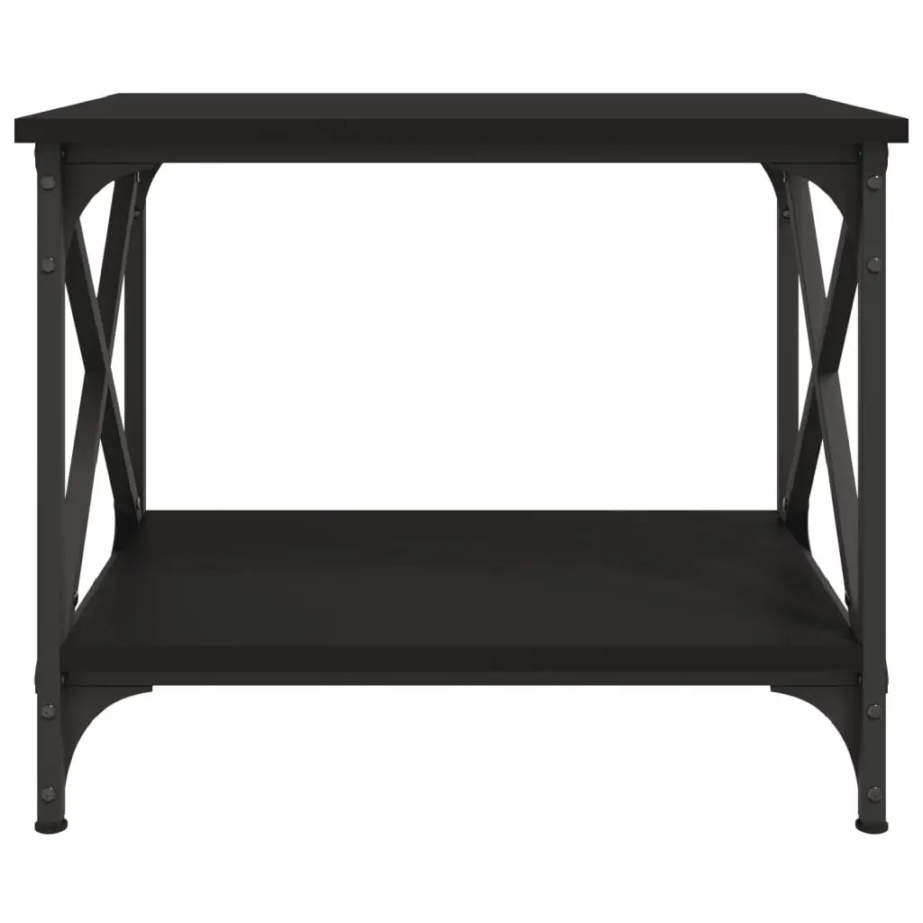 Side Table Black Engineered Wood Open Shelf Adjustable Legs Living Room Furniture