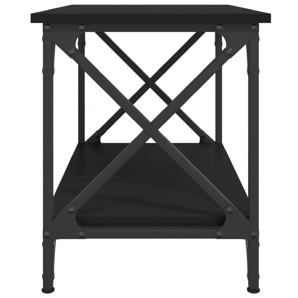 Side Table Black Engineered Wood Open Shelf Adjustable Legs Living Room Furniture